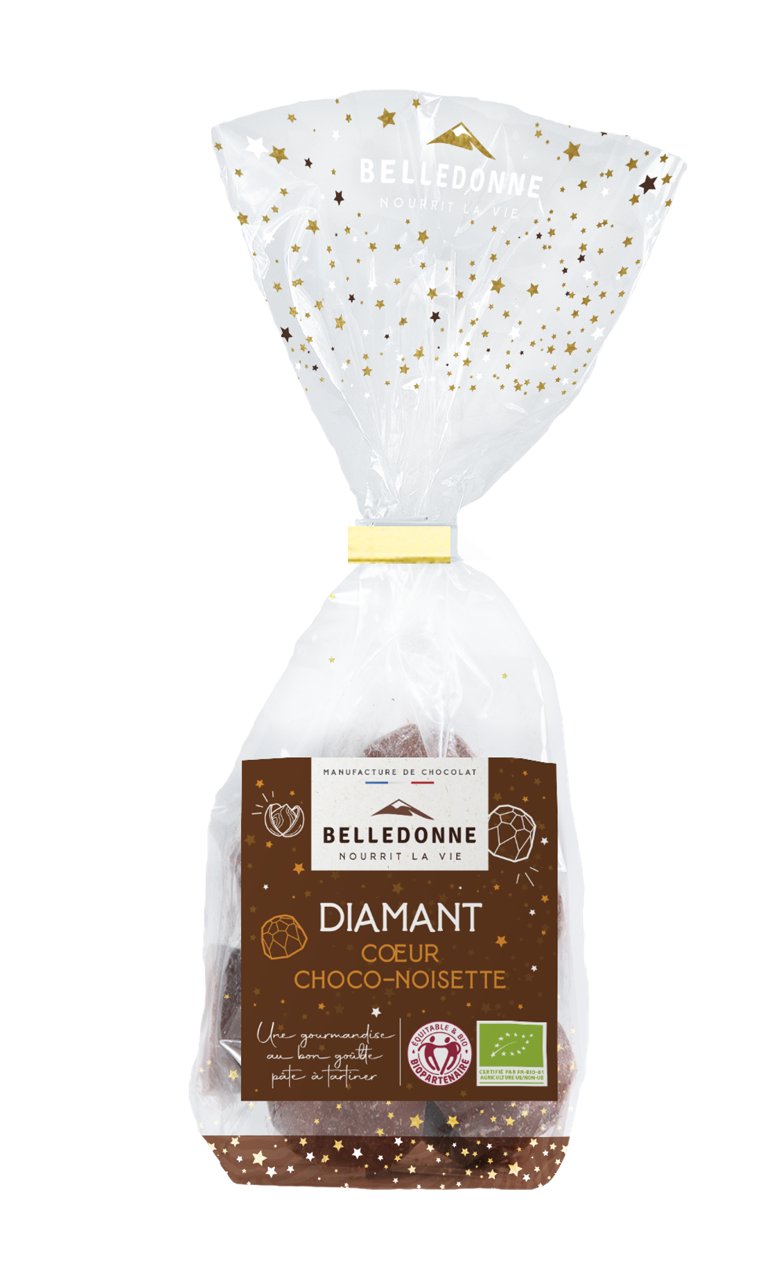 Belledonne Chocolade hazelnoot hart diamant snoepjes bio 120g